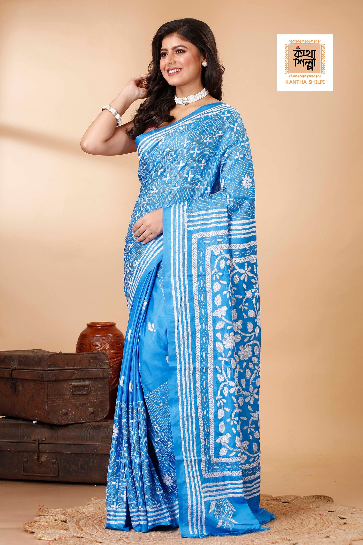 Bangalore Silk Kantha Stitch Saree SN202522282