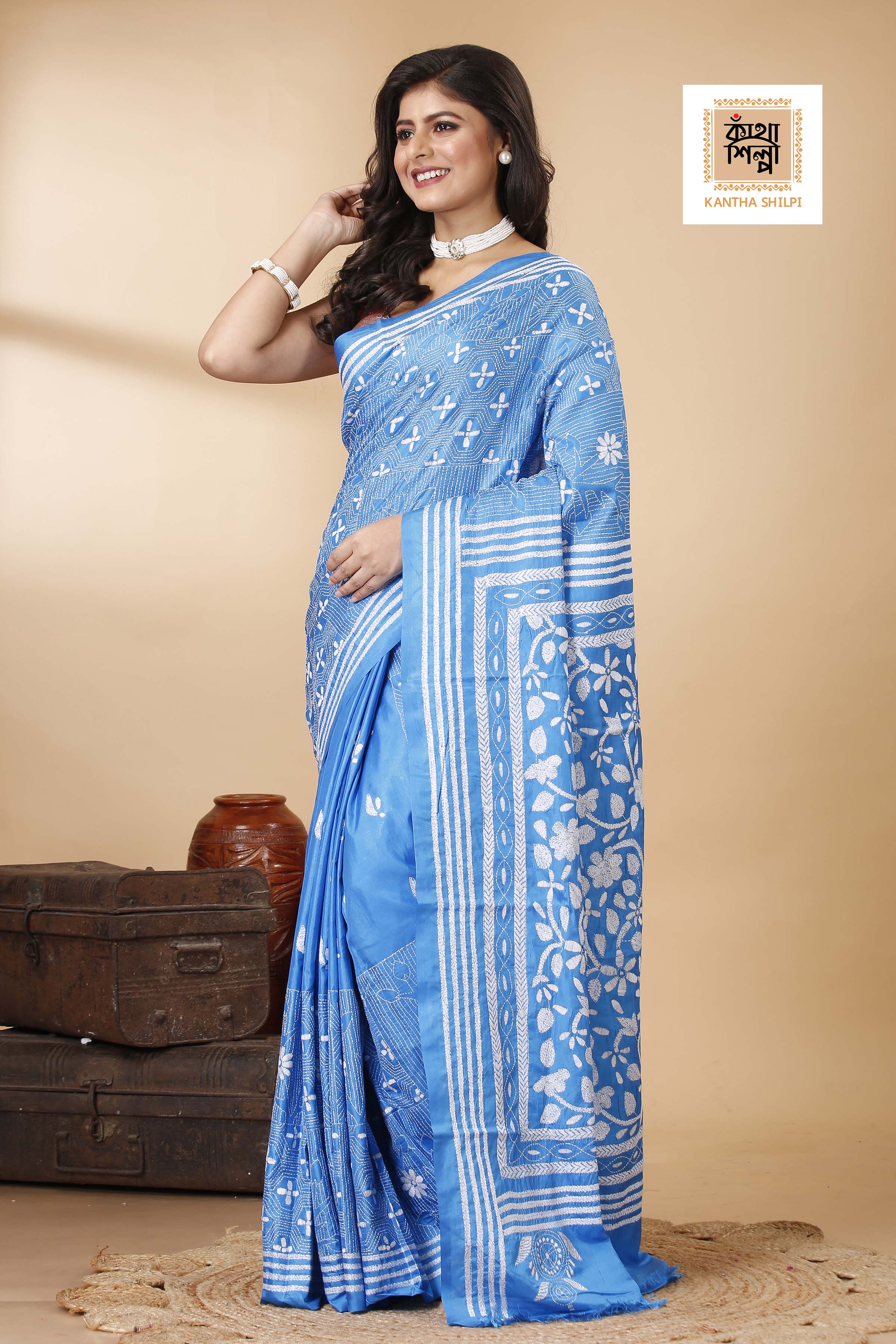 Bangalore Silk Kantha Stitch Saree SN202522282