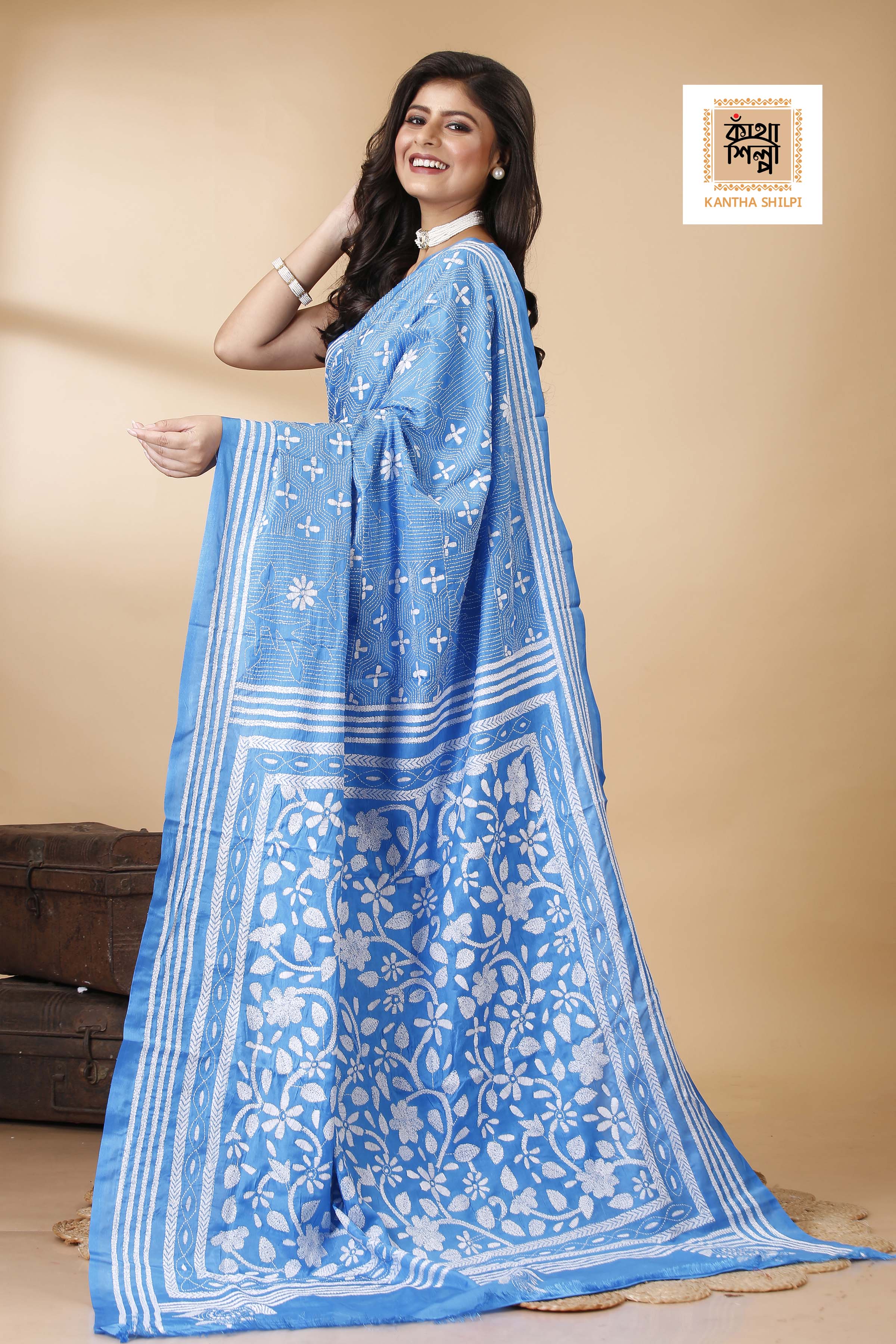 Bangalore Silk Kantha Stitch Saree SN202522282