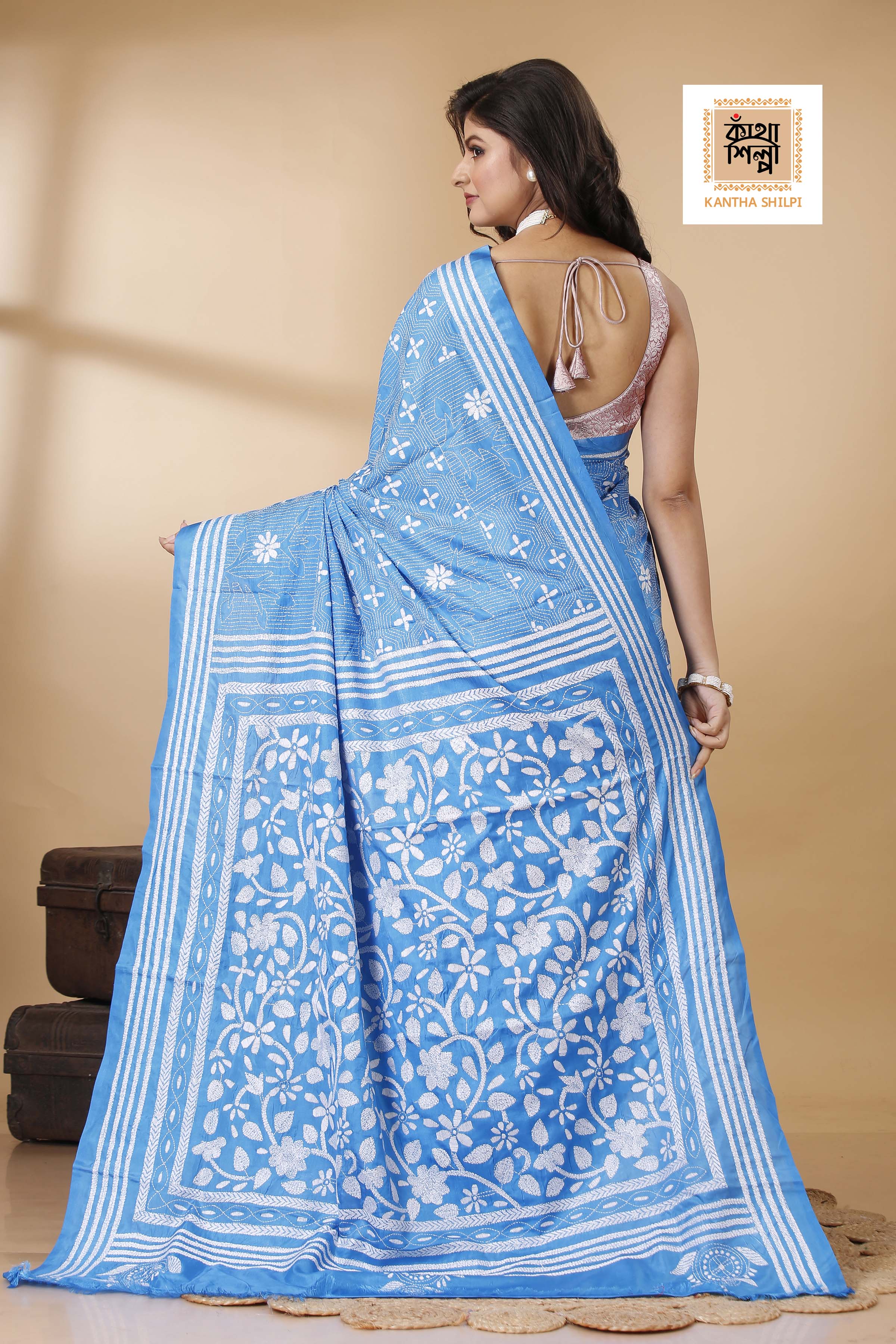 Bangalore Silk Kantha Stitch Saree SN202522282