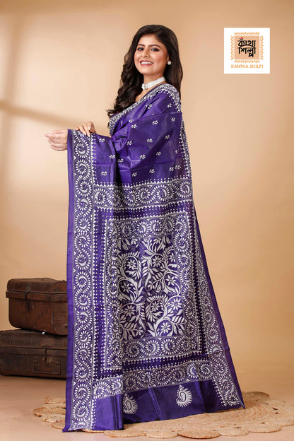 Pure Bangalore Silk Kantha Stitch Saree SN202522288