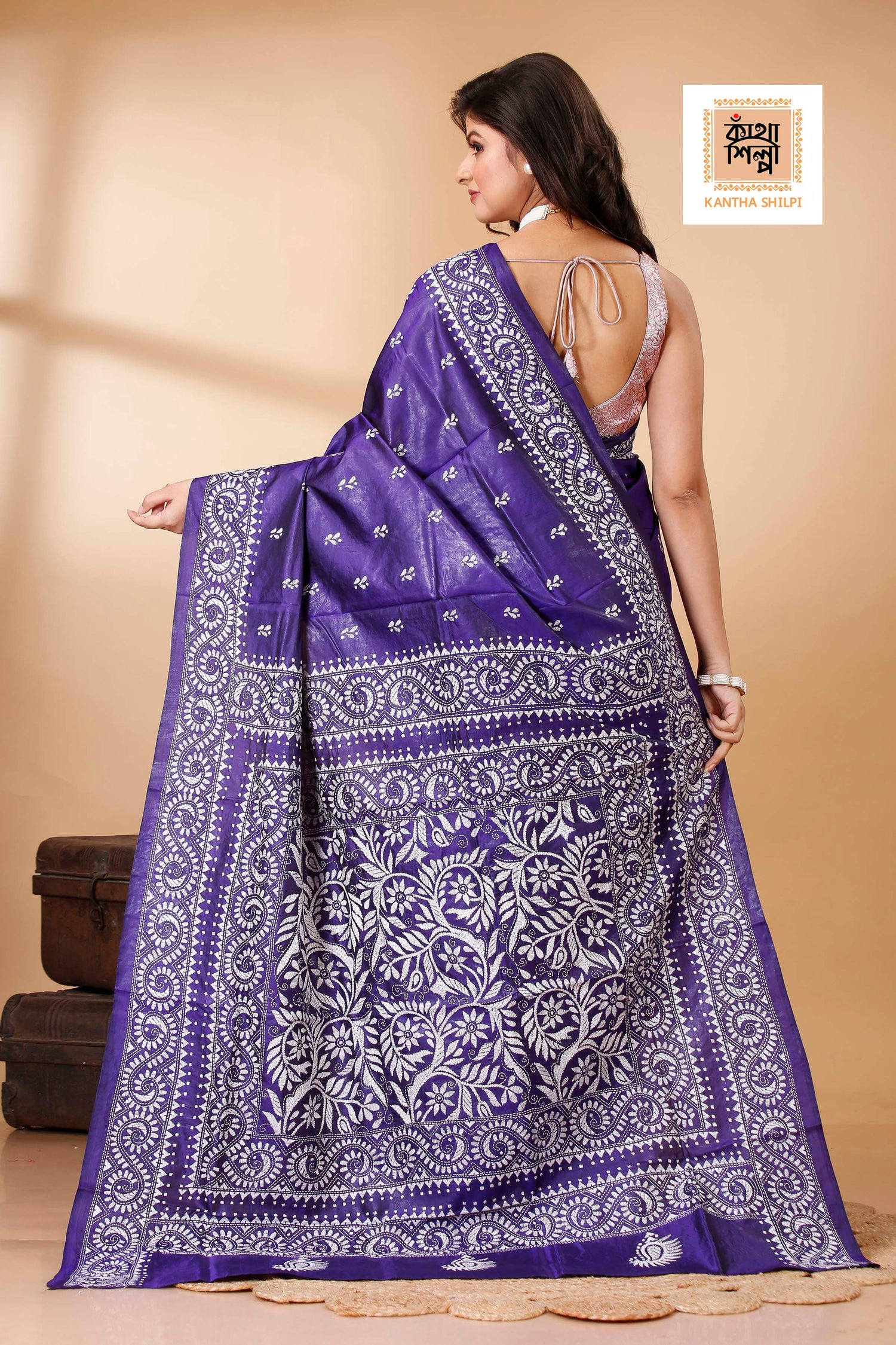 Pure Bangalore Silk Kantha Stitch Saree SN202522288