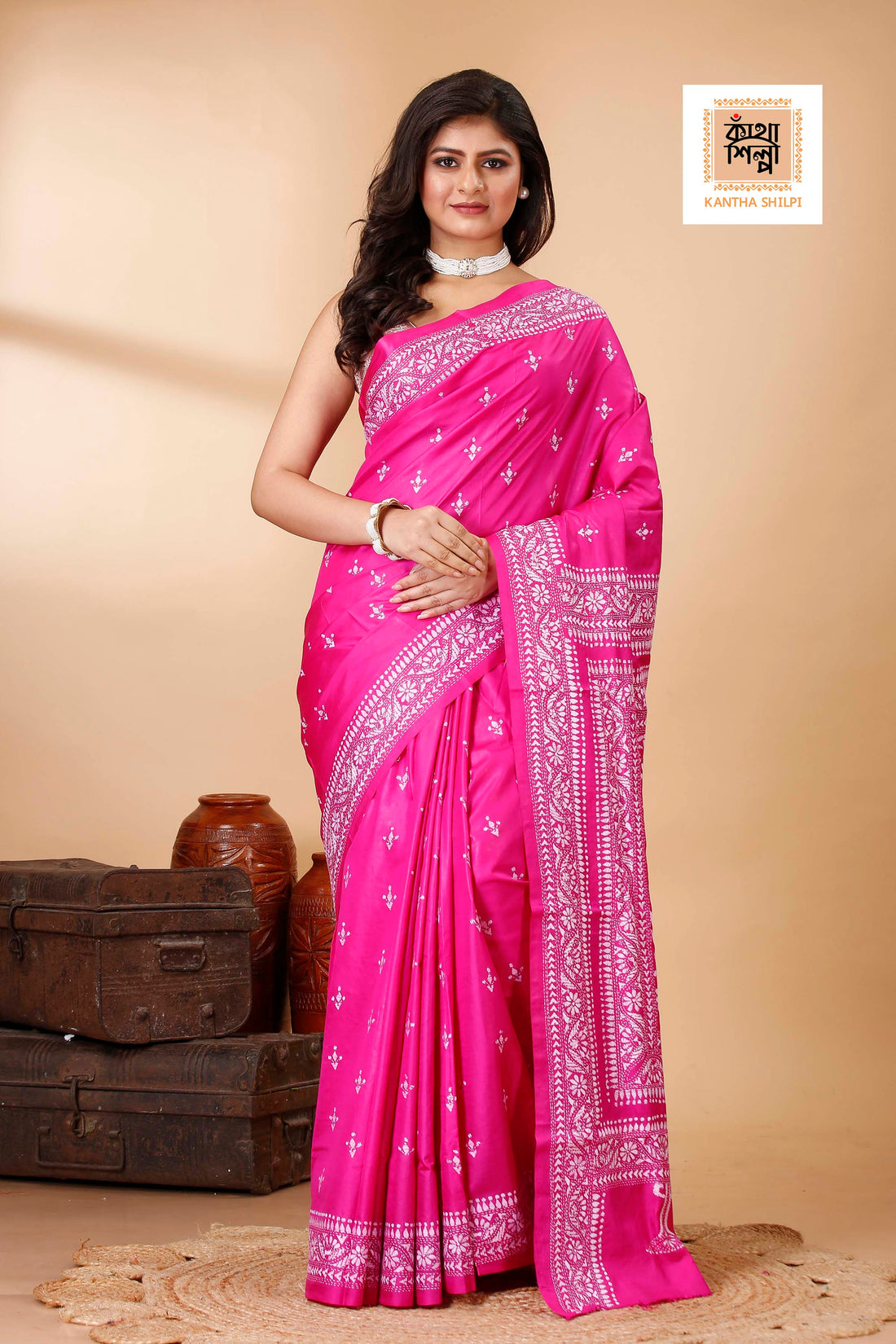 Pure Bangalore Silk Kantha Stitch Saree SN202522301