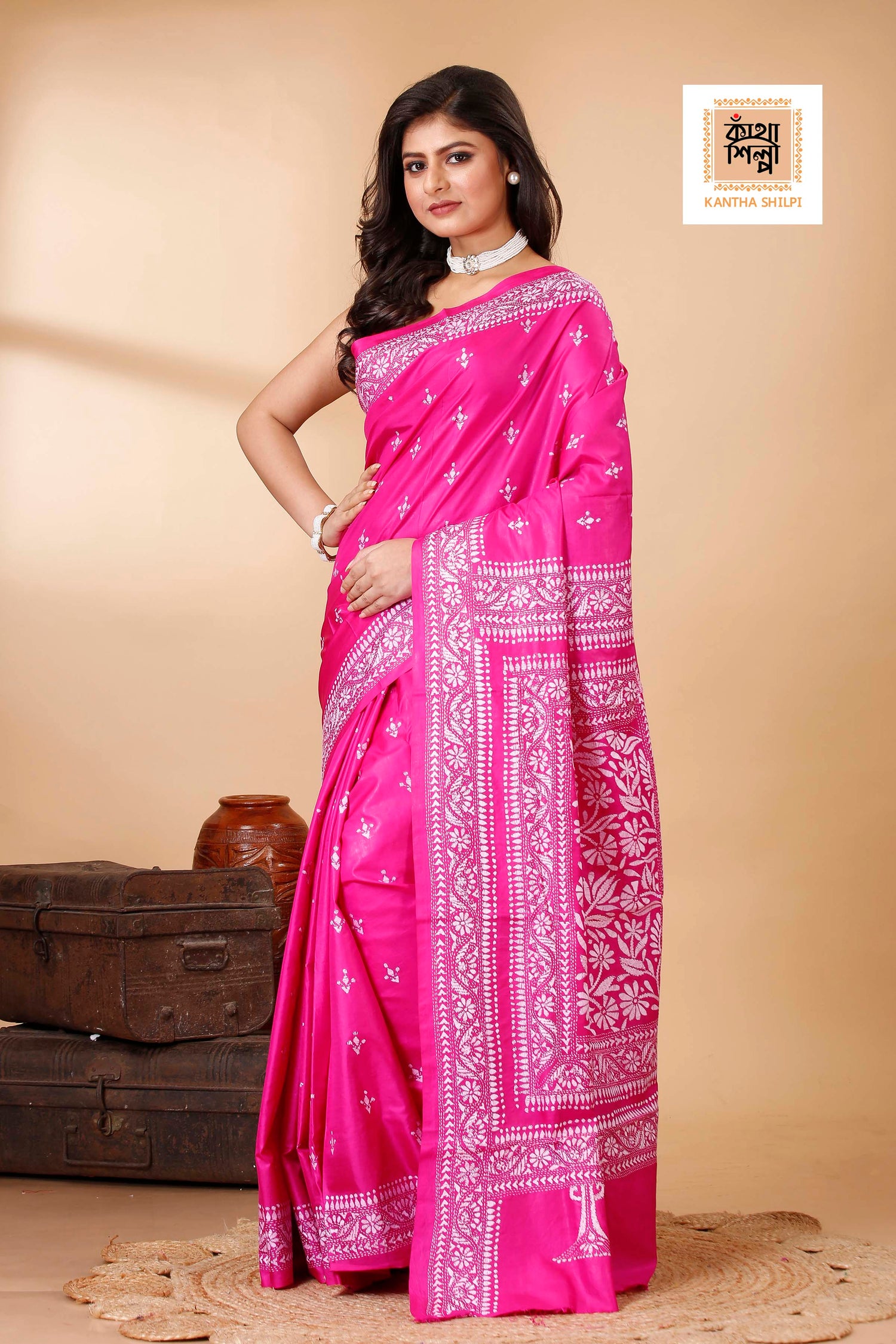 Pure Bangalore Silk Kantha Stitch Saree SN202522301