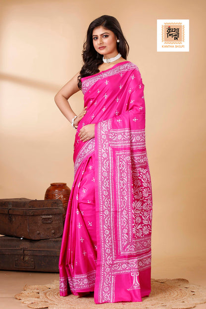 Pure Bangalore Silk Kantha Stitch Saree SN202522301