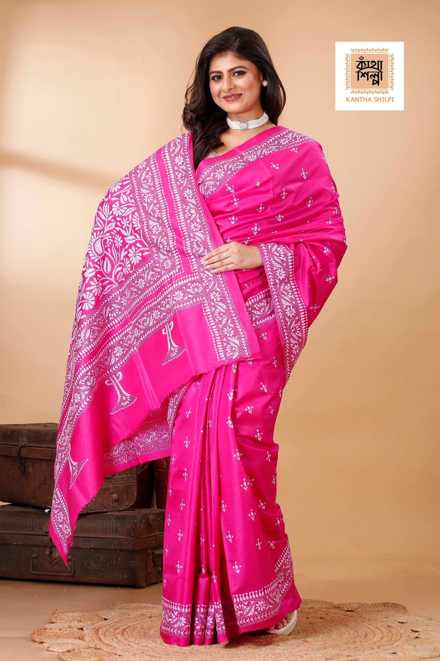 Pure Bangalore Silk Kantha Stitch Saree SN202522301