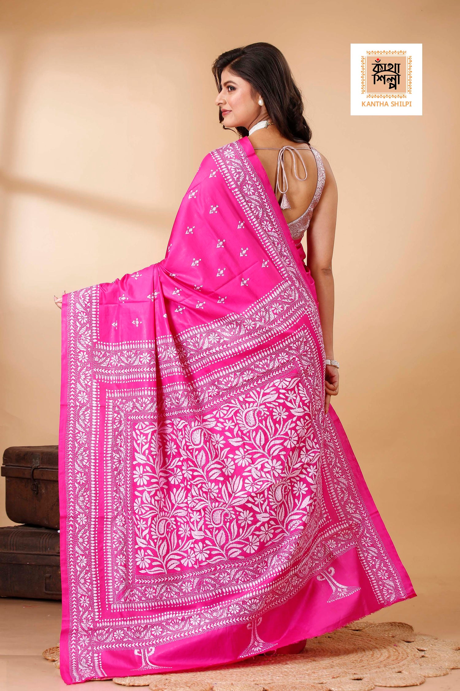 Pure Bangalore Silk Kantha Stitch Saree SN202522301