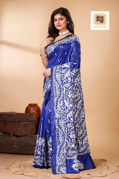Pure Bangalore Silk Kantha Stitch Saree SN202522319