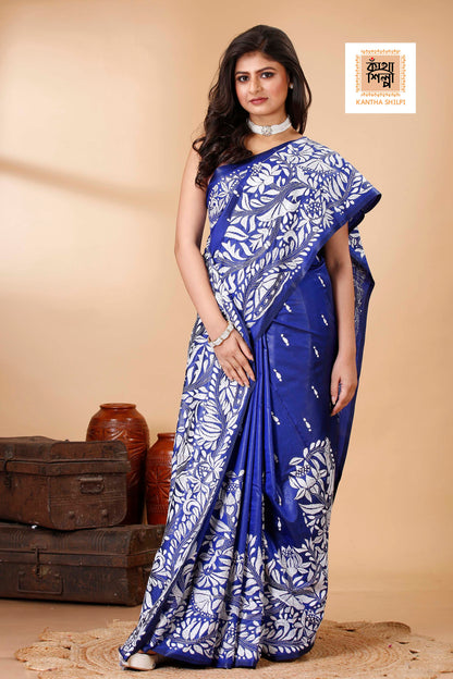 Pure Bangalore Silk Kantha Stitch Saree SN202522319