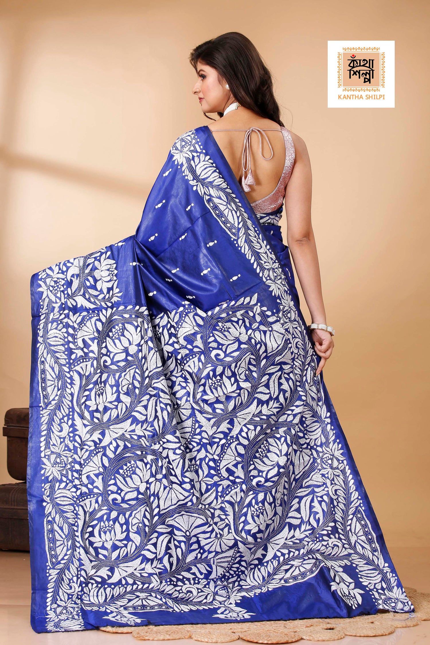 Pure Bangalore Silk Kantha Stitch Saree SN202522319