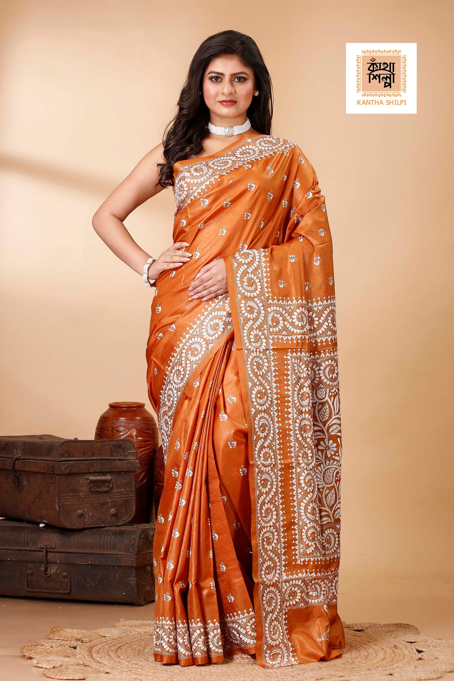 Pure Bangalore Silk Kantha Stitch Saree SN202522343