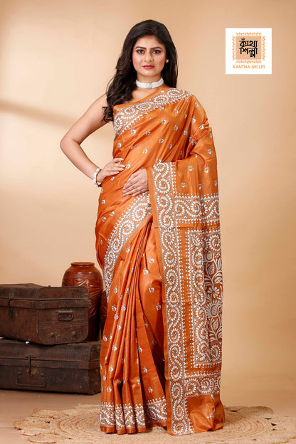 Pure Bangalore Silk Kantha Stitch Saree SN202522343