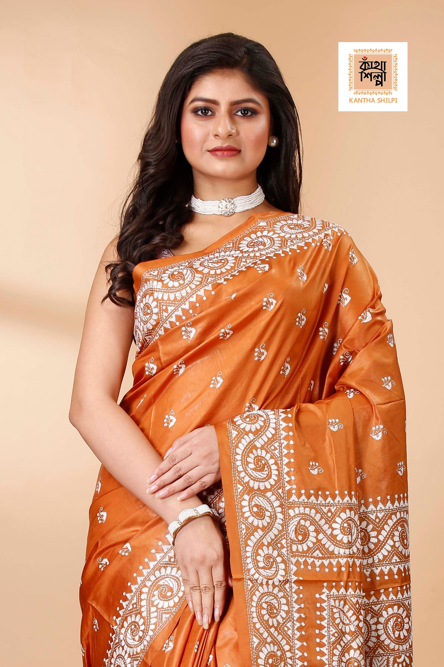 Pure Bangalore Silk Kantha Stitch Saree SN202522343