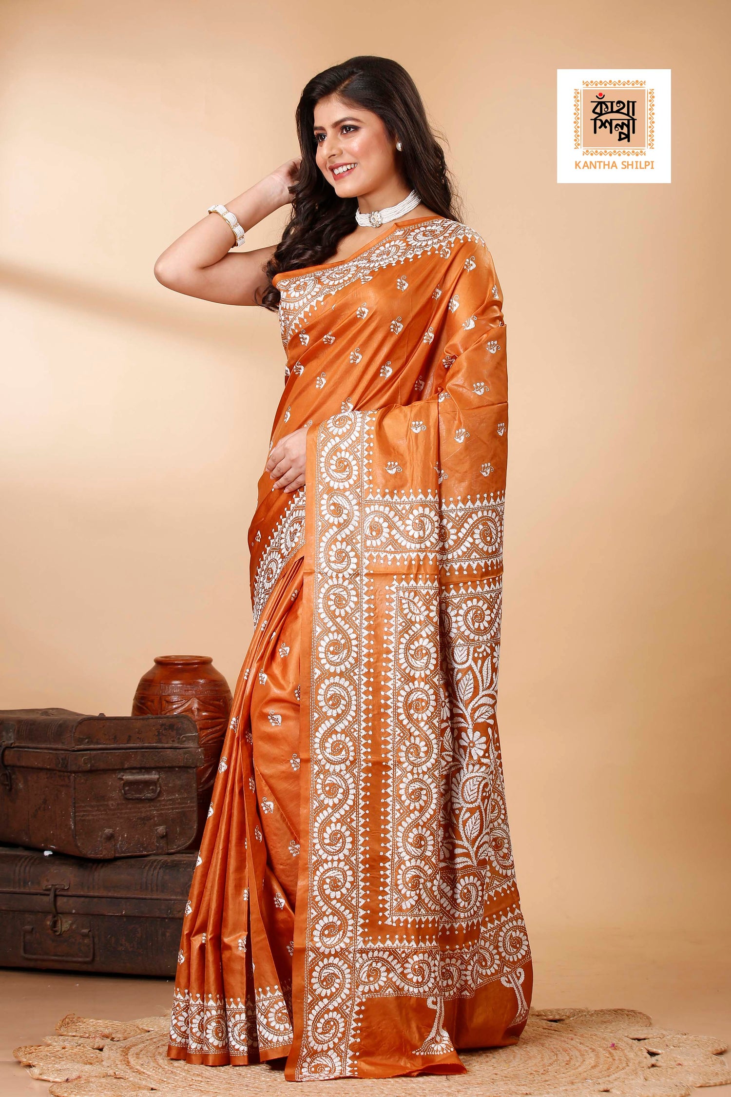 Pure Bangalore Silk Kantha Stitch Saree SN202522343