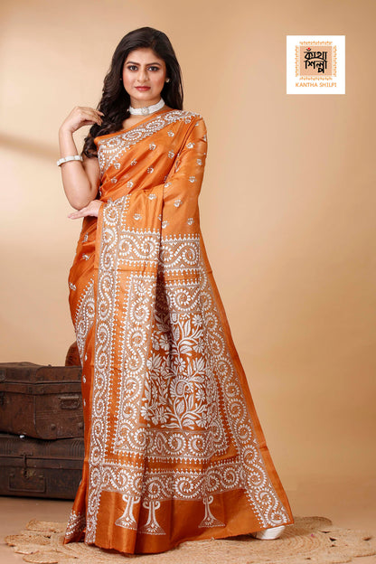 Pure Bangalore Silk Kantha Stitch Saree SN202522343