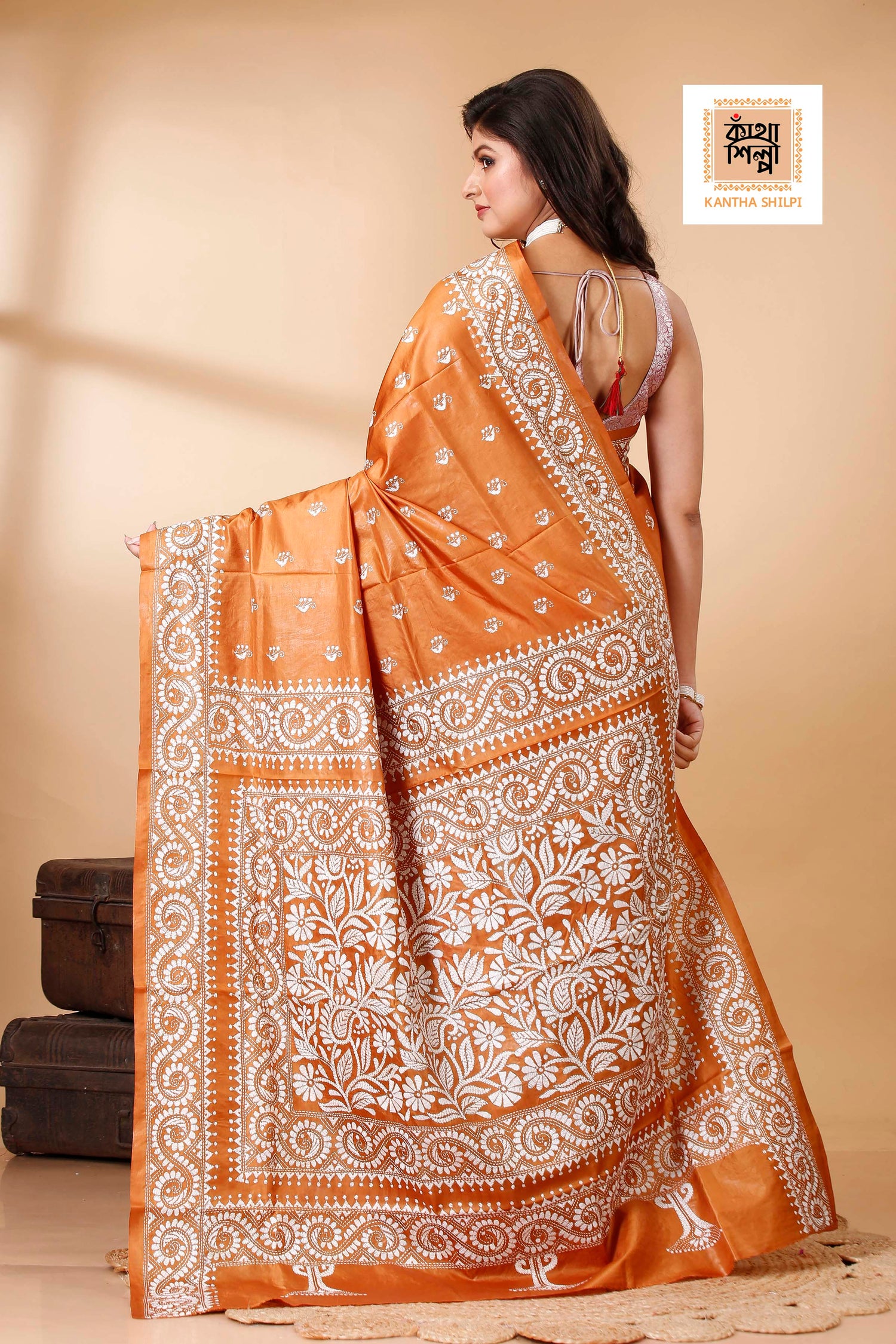 Pure Bangalore Silk Kantha Stitch Saree SN202522343
