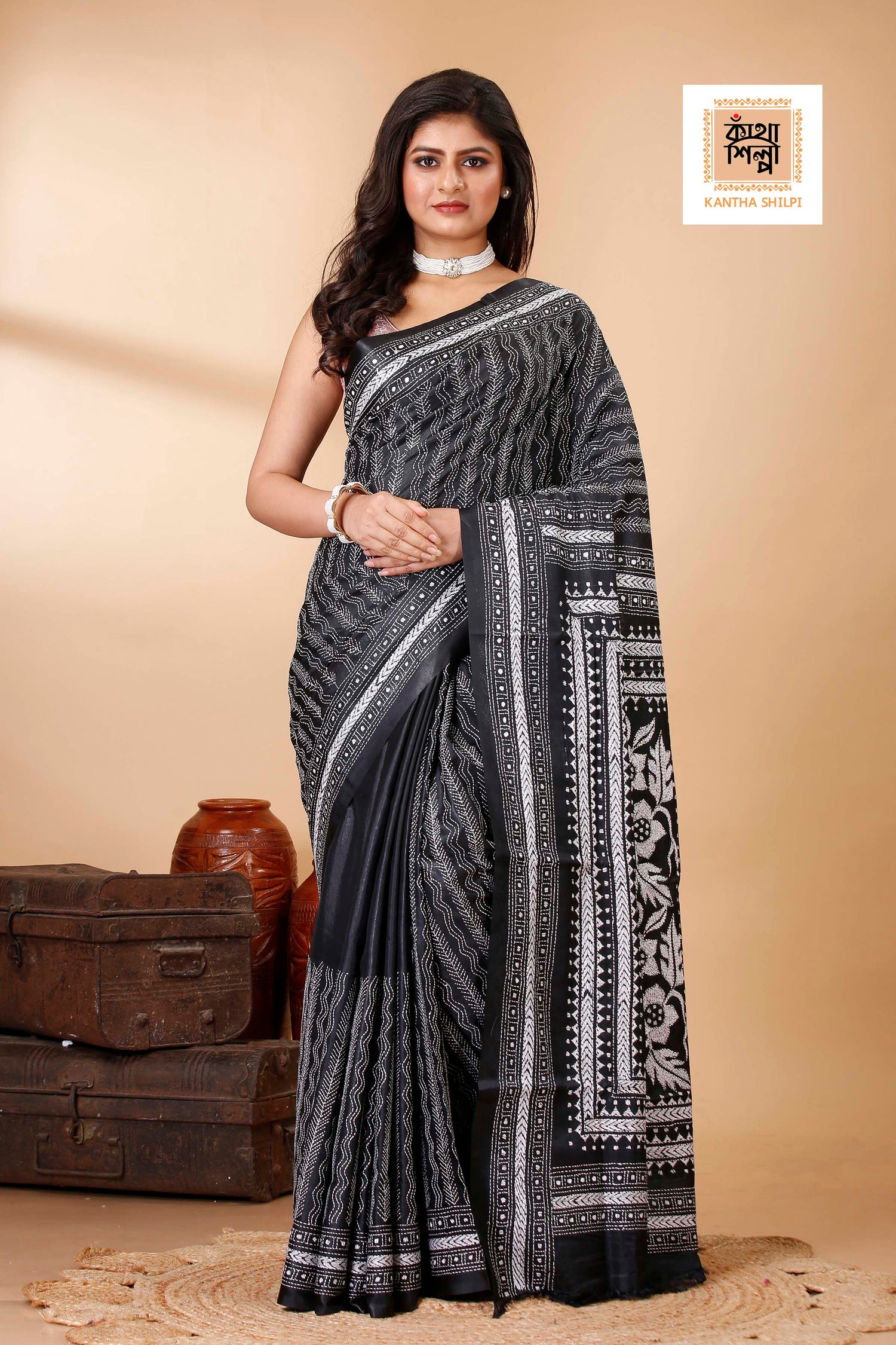 Bangalore Silk Kantha Stitch Saree SN202522349