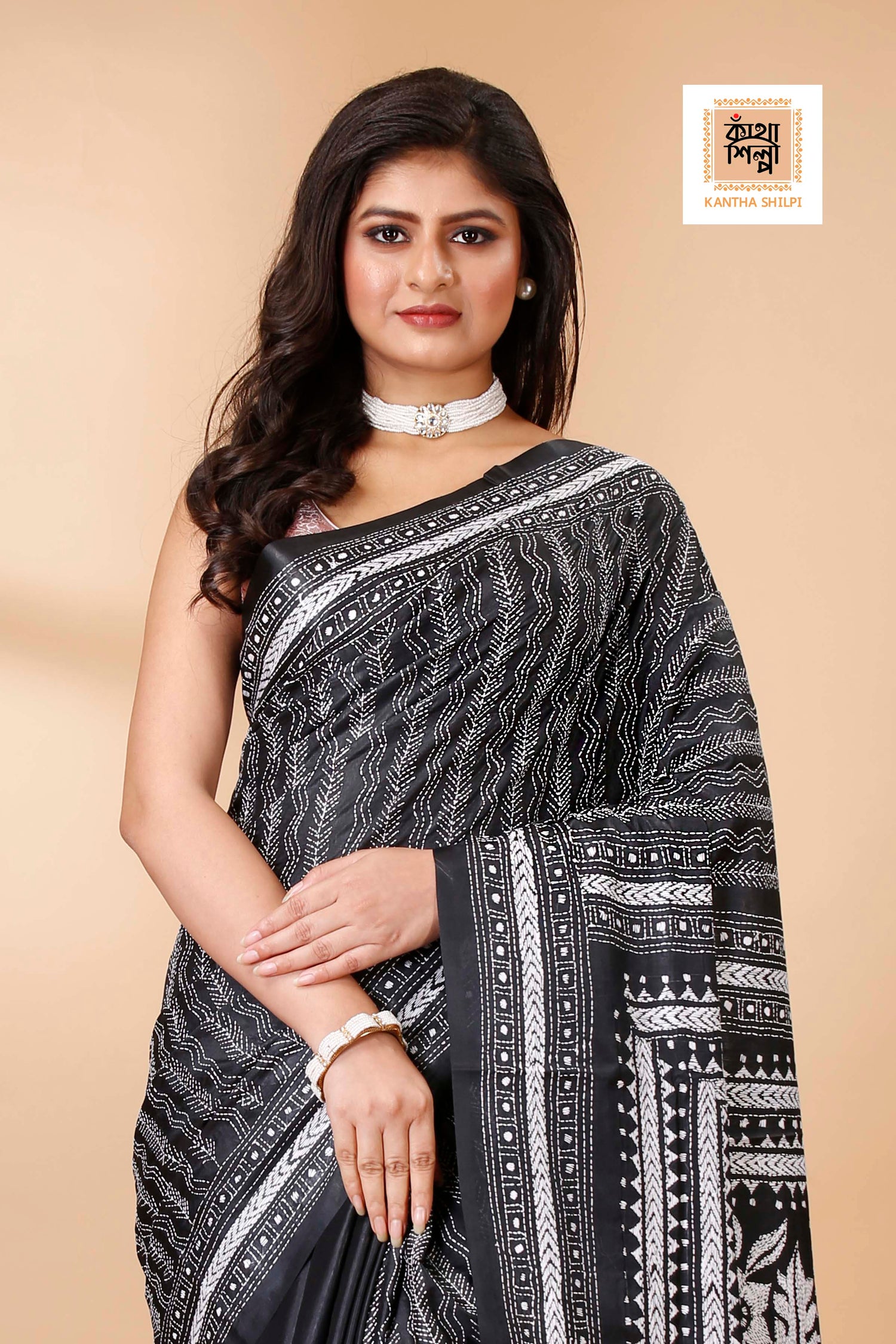 Bangalore Silk Kantha Stitch Saree SN202522349