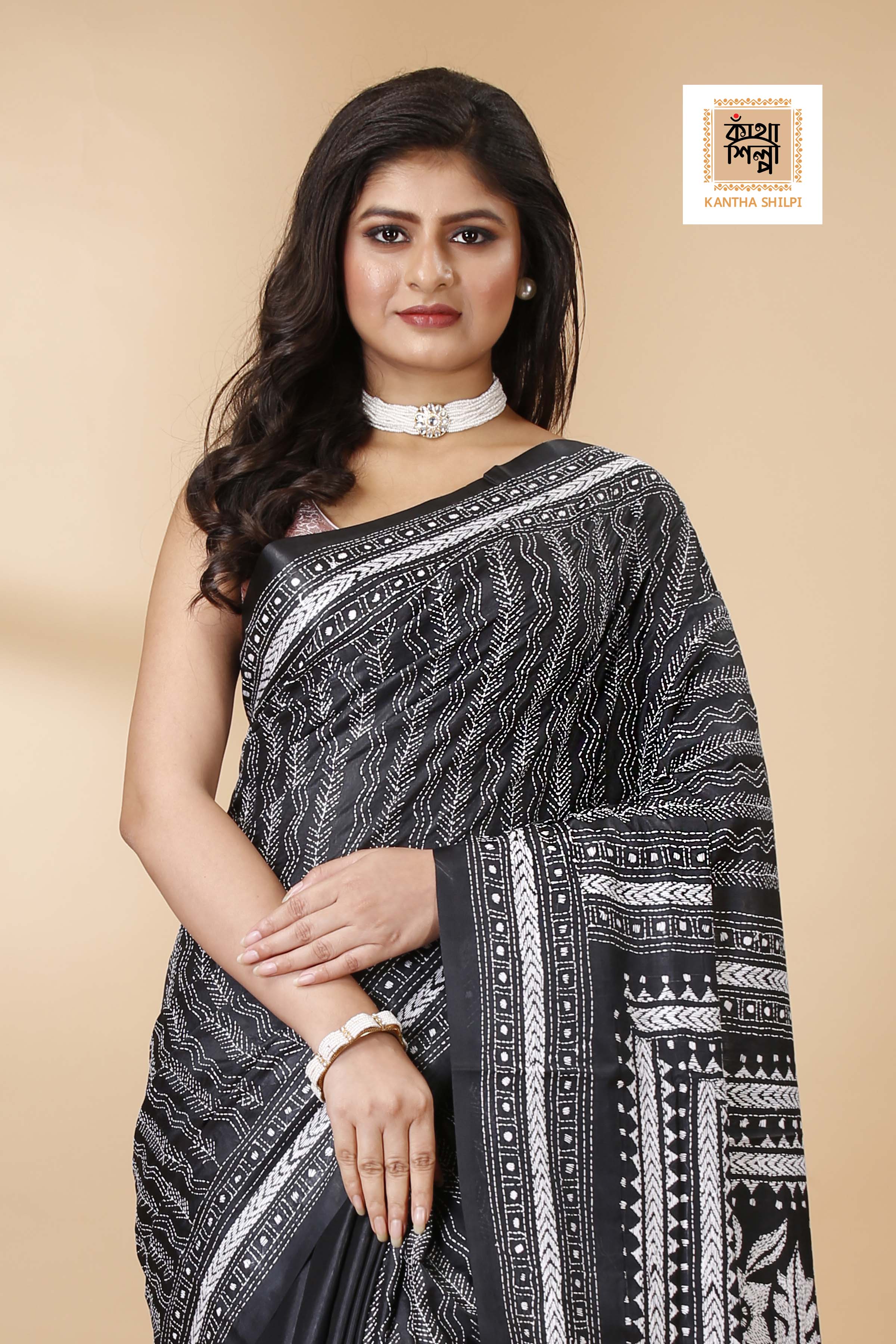 Bangalore Silk Kantha Stitch Saree SN202522349