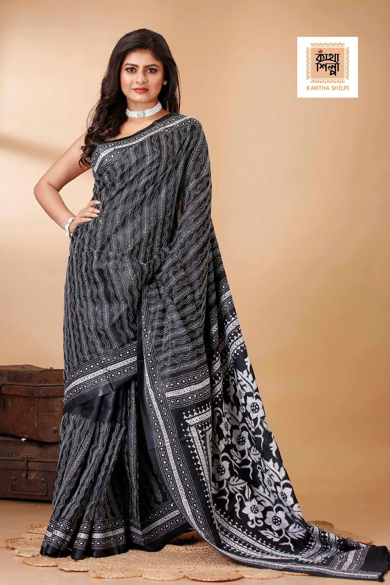 Bangalore Silk Kantha Stitch Saree SN202522349
