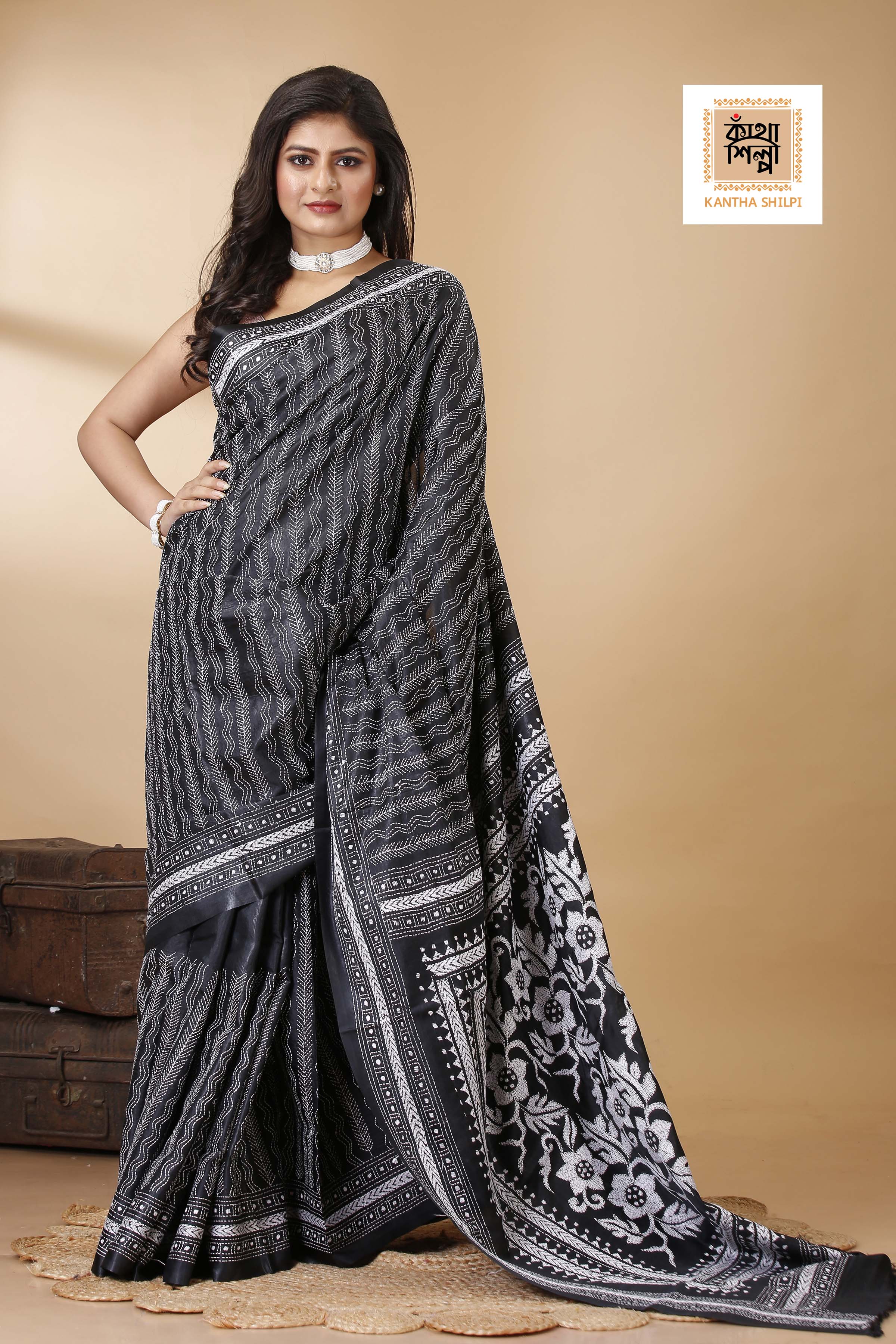 Bangalore Silk Kantha Stitch Saree SN202522349