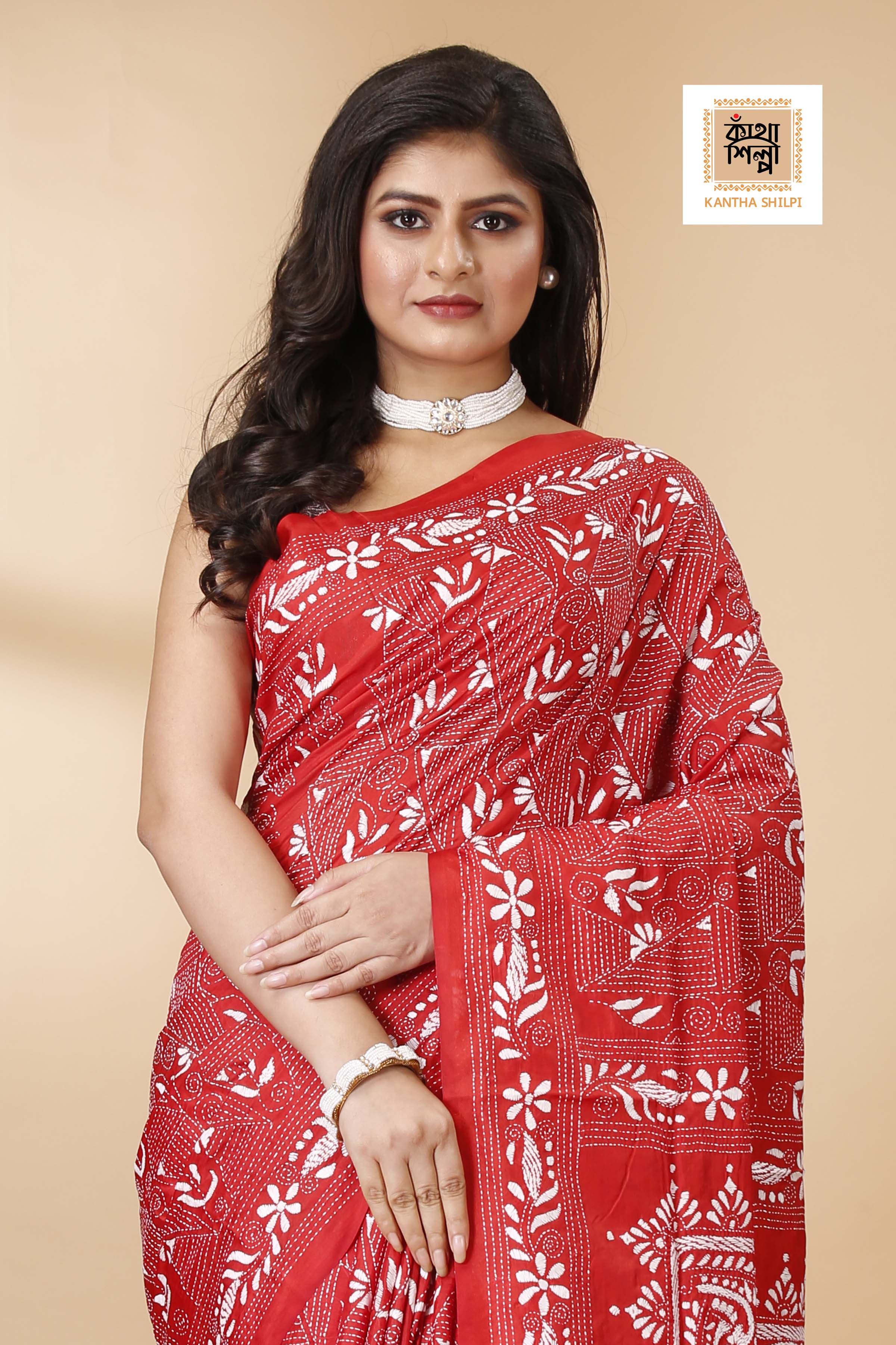 Bangalore Silk Kantha Stitch Saree SN202522355