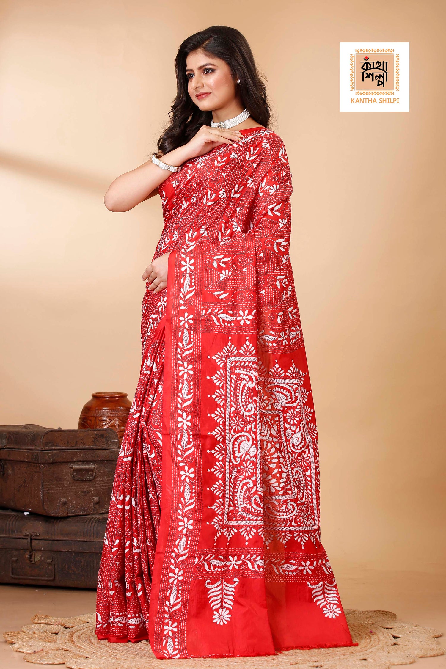 Bangalore Silk Kantha Stitch Saree SN202522355
