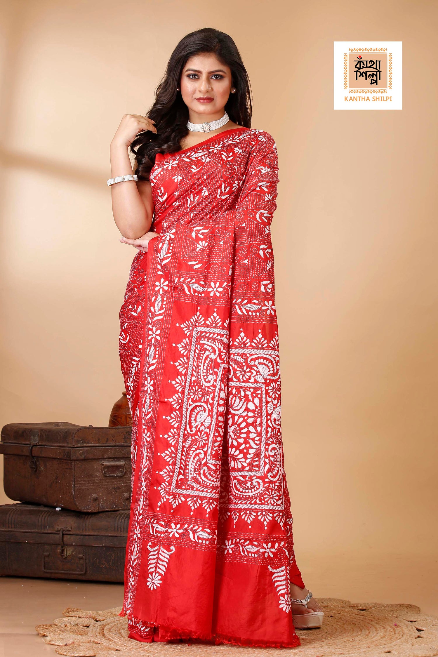Bangalore Silk Kantha Stitch Saree SN202522355
