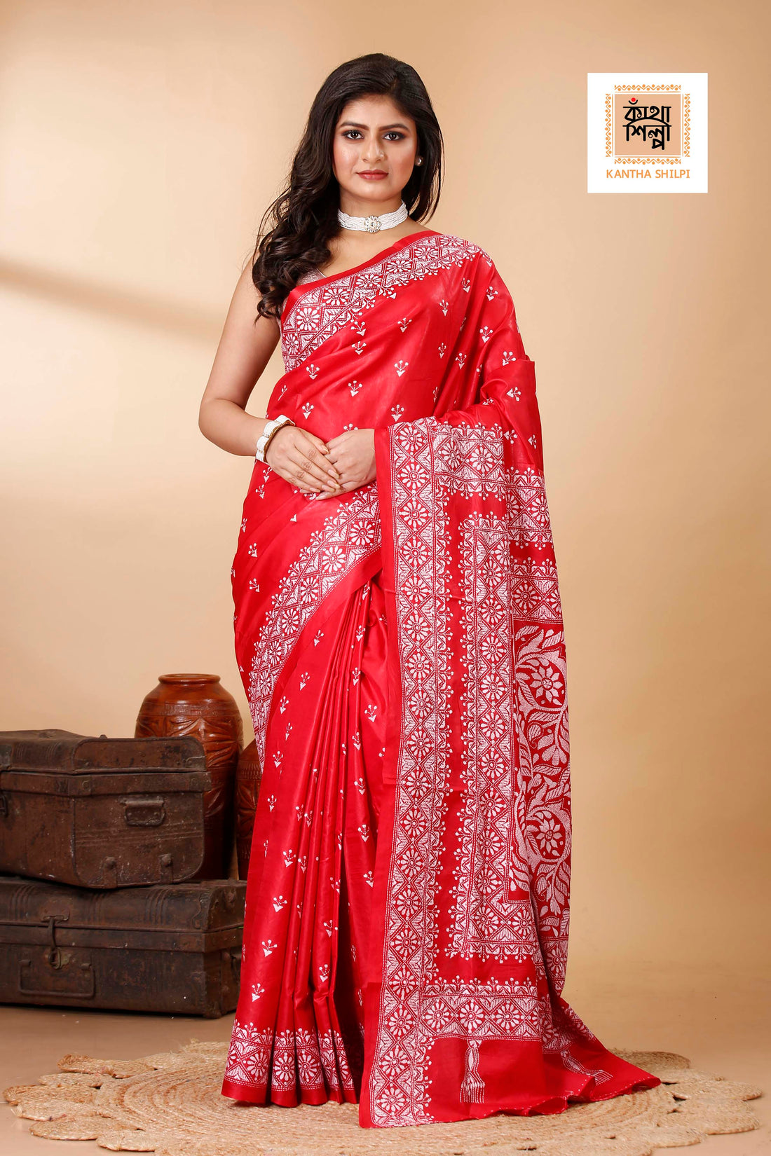 Pure Bangalore Silk Kantha Stitch Saree SN202522367