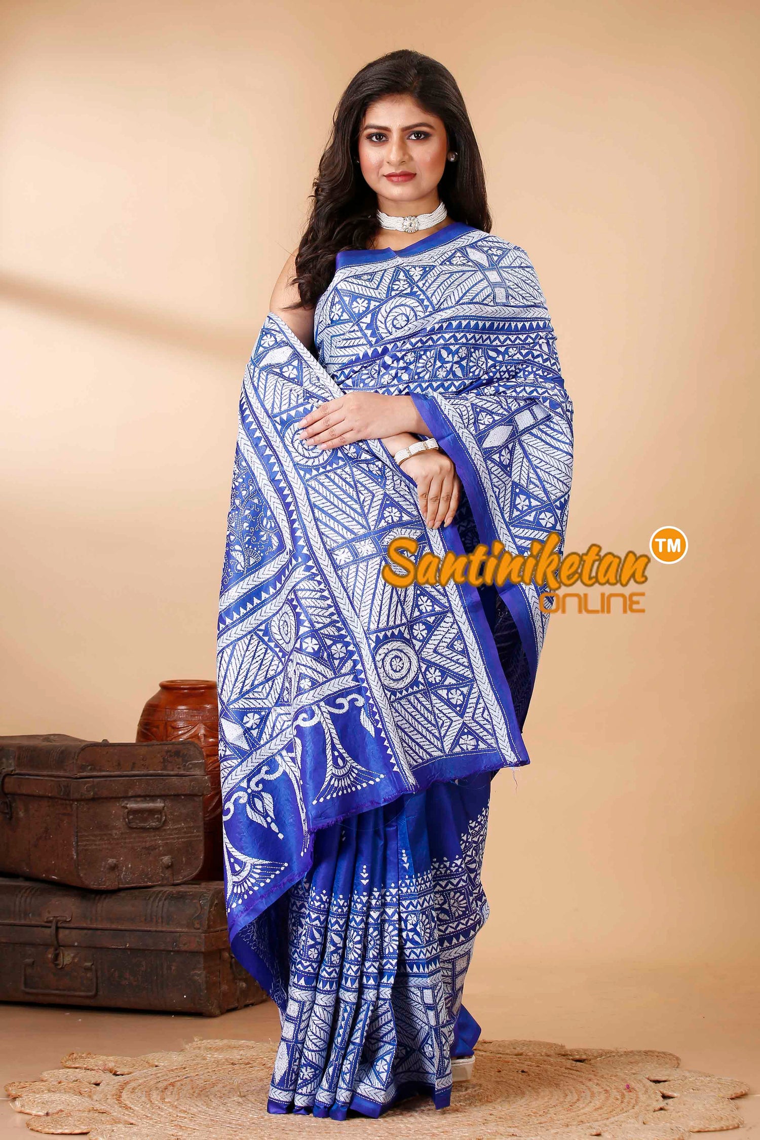 Bishnupuri (Katan) Silk Kantha Stitch Saree SN202522373