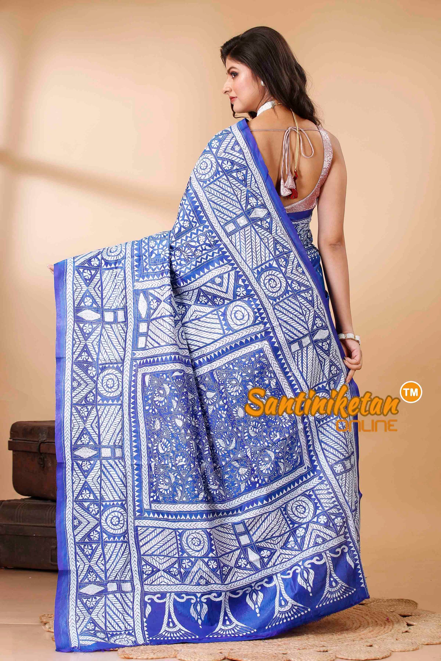 Bishnupuri (Katan) Silk Kantha Stitch Saree SN202522373