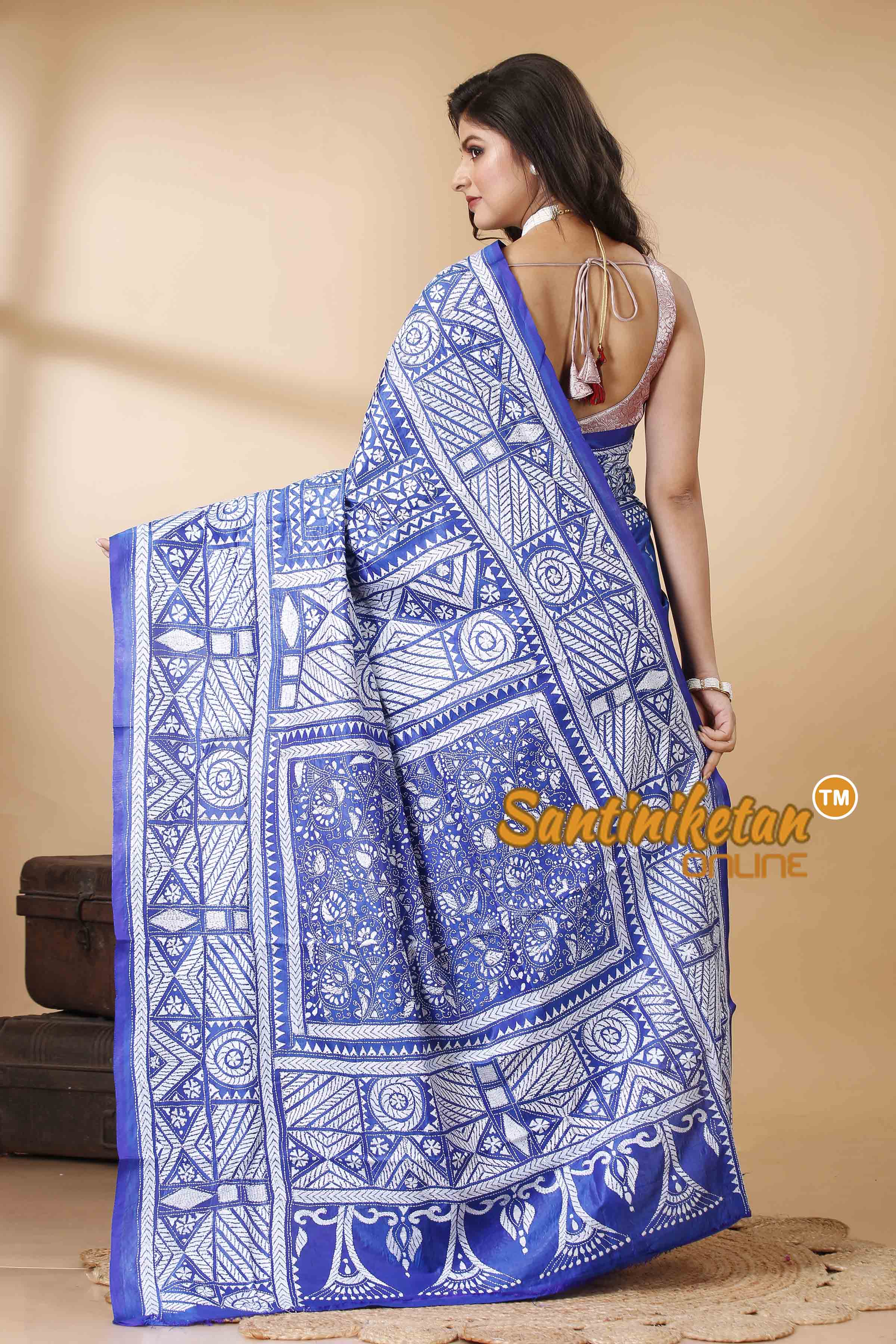 Bishnupuri (Katan) Silk Kantha Stitch Saree SN202522373