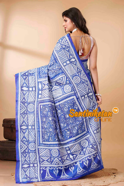 Bishnupuri (Katan) Silk Kantha Stitch Saree SN202522373