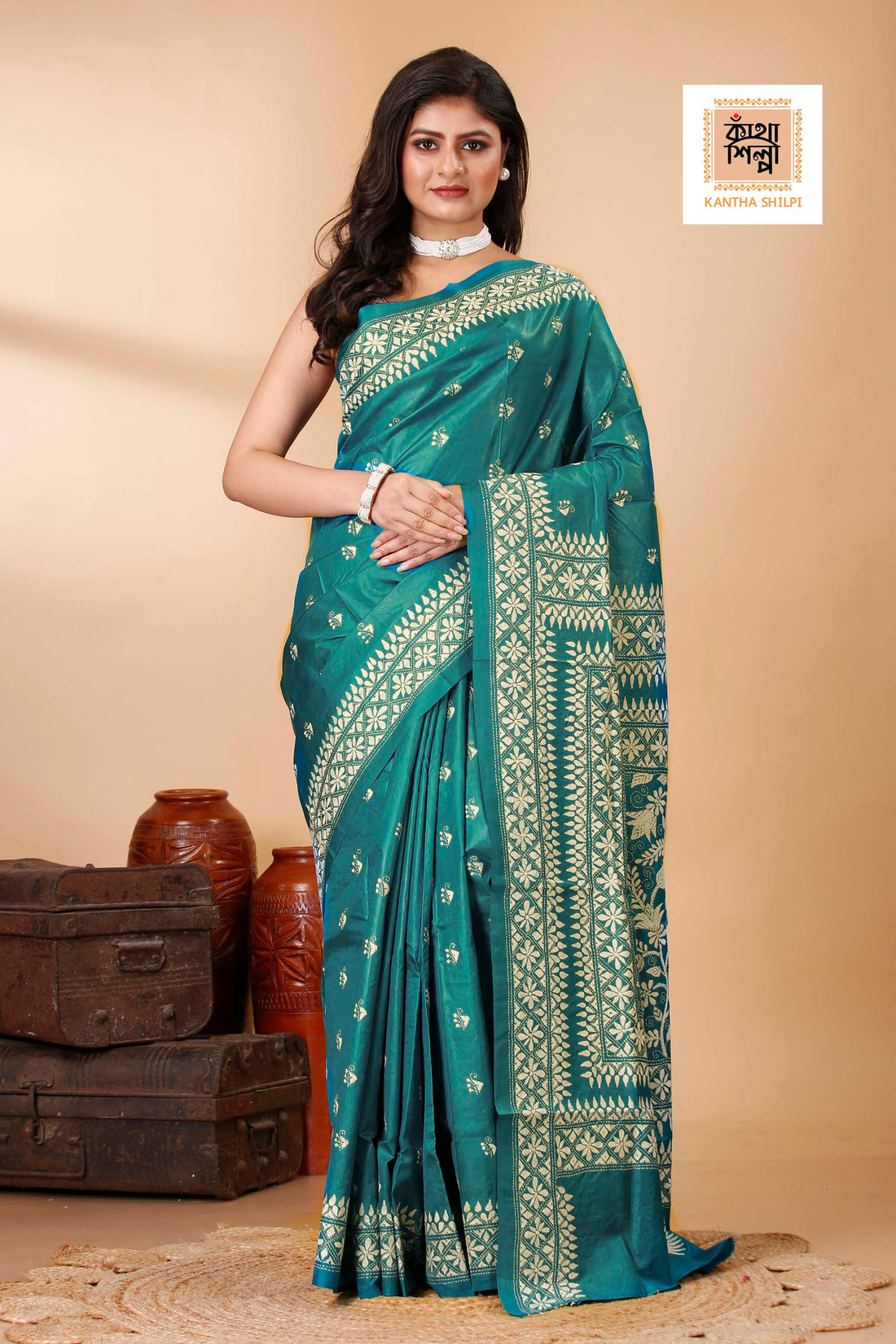 Pure Bangalore Silk Kantha Stitch Saree SN202522385