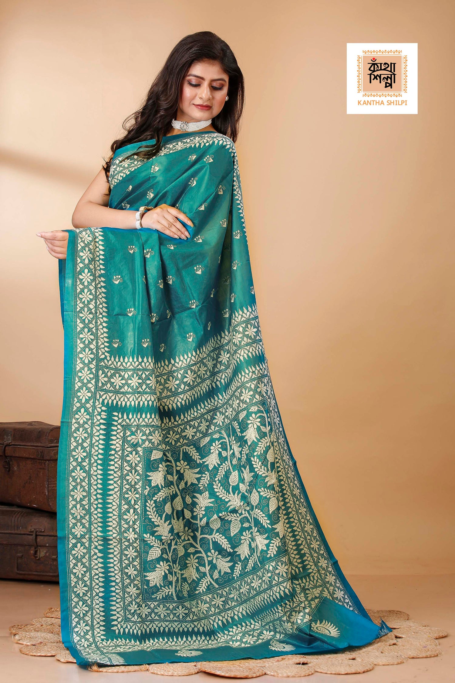 Pure Bangalore Silk Kantha Stitch Saree SN202522385
