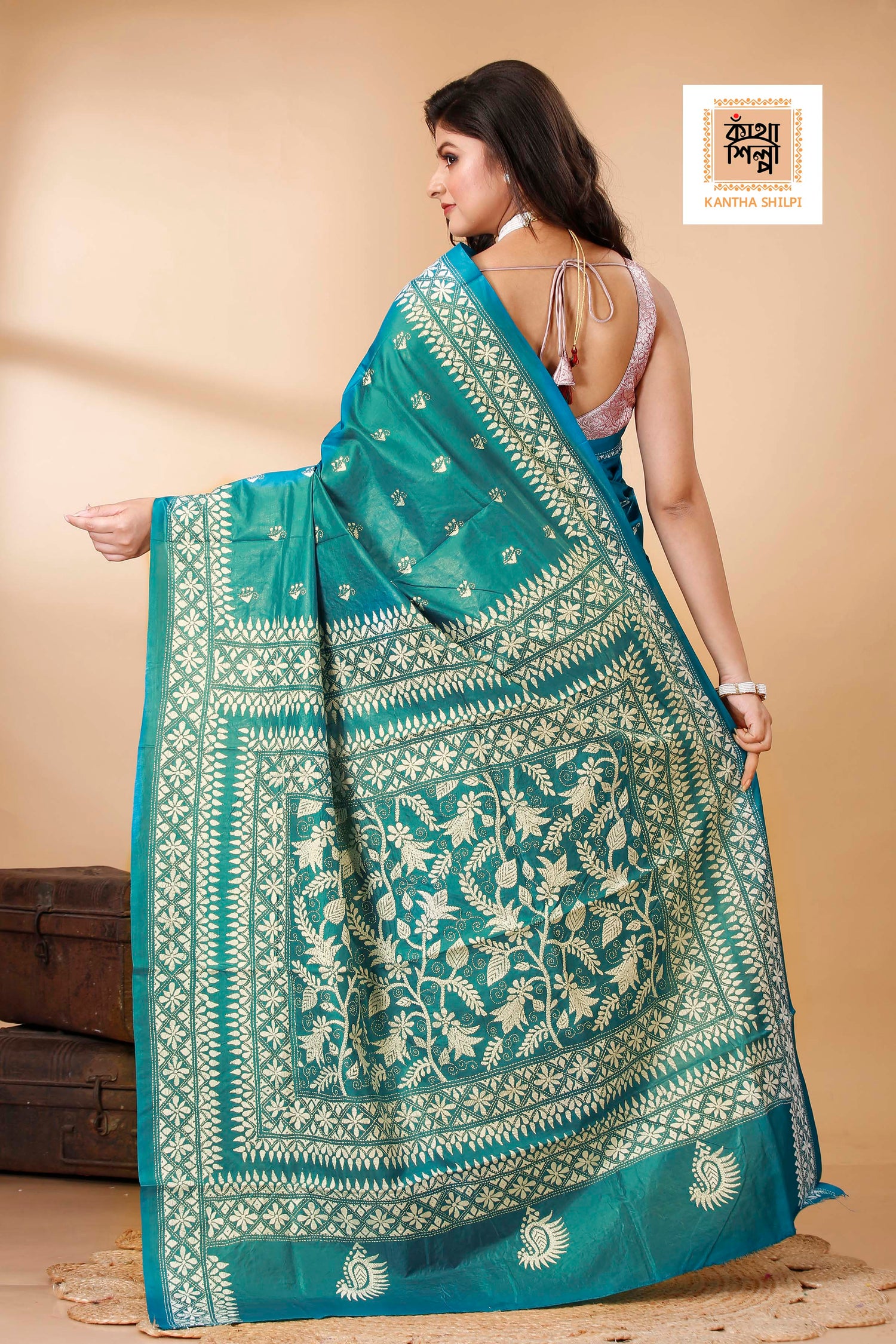 Pure Bangalore Silk Kantha Stitch Saree SN202522385