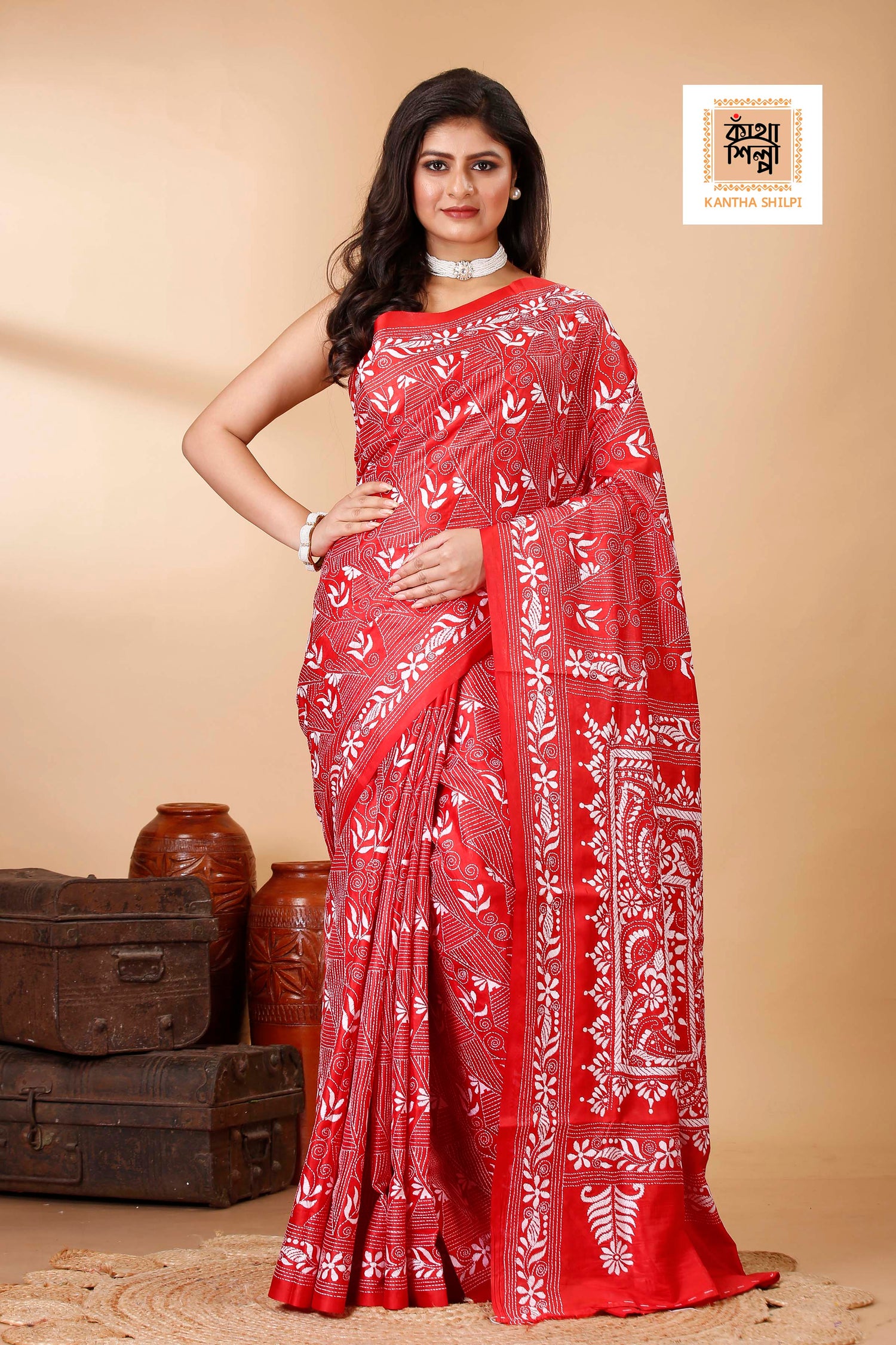 Bangalore Silk Kantha Stitch Saree SN202522391