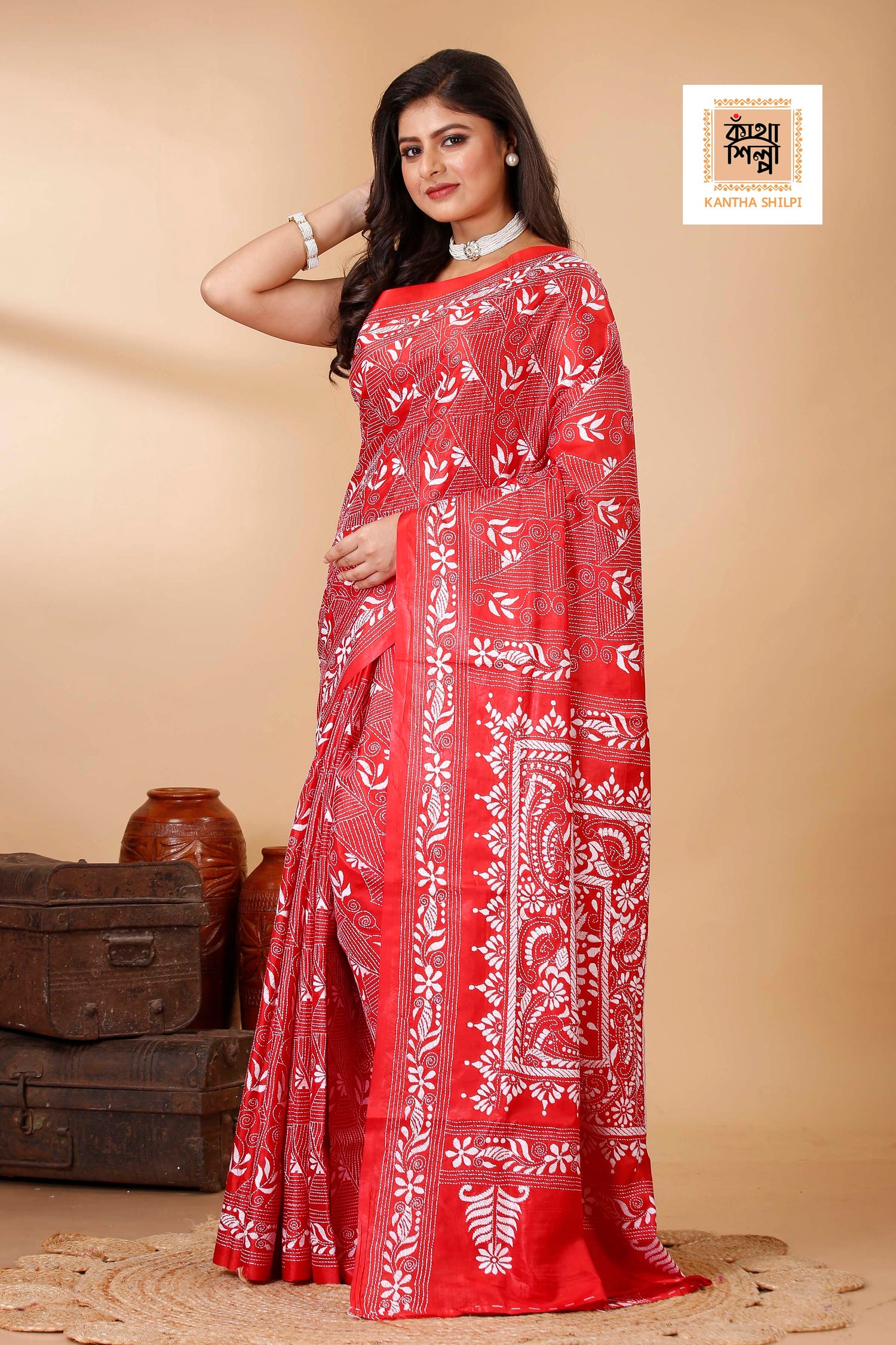 Bangalore Silk Kantha Stitch Saree SN202522391