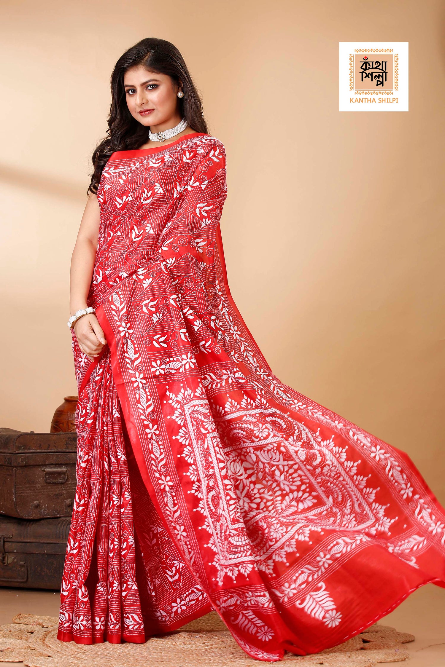 Bangalore Silk Kantha Stitch Saree SN202522391