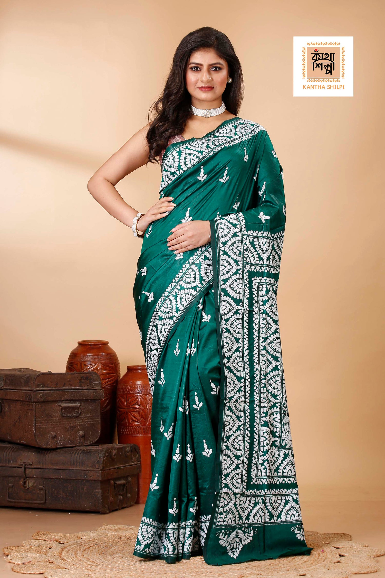 Pure Bangalore Silk Kantha Stitch Saree SN202522397