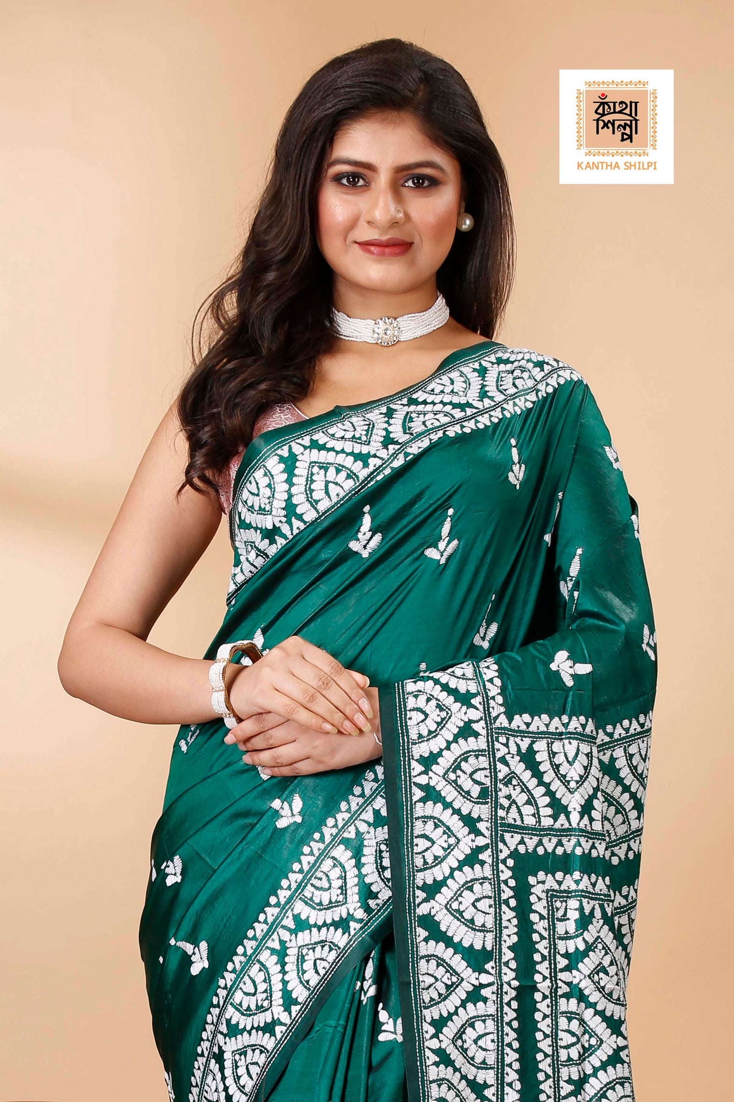 Pure Bangalore Silk Kantha Stitch Saree SN202522397