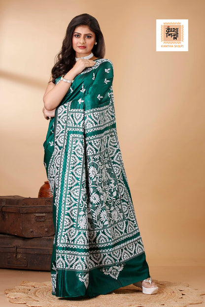 Pure Bangalore Silk Kantha Stitch Saree SN202522397