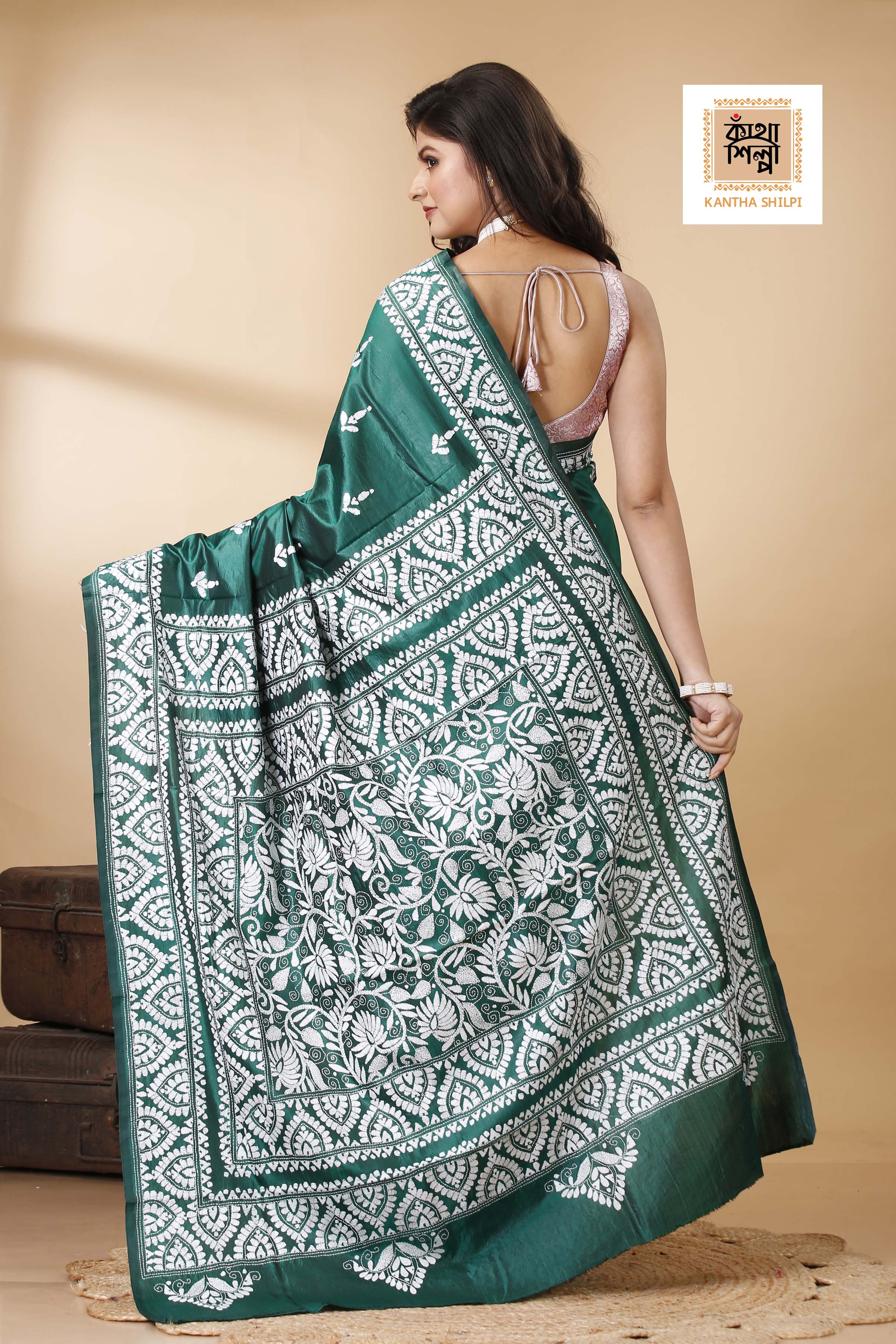 Pure Bangalore Silk Kantha Stitch Saree SN202522397