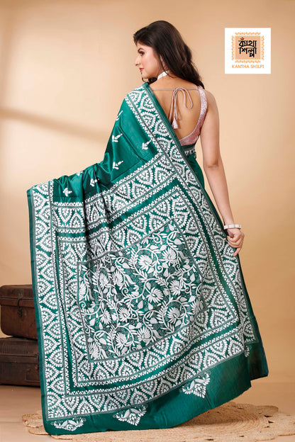Pure Bangalore Silk Kantha Stitch Saree SN202522397