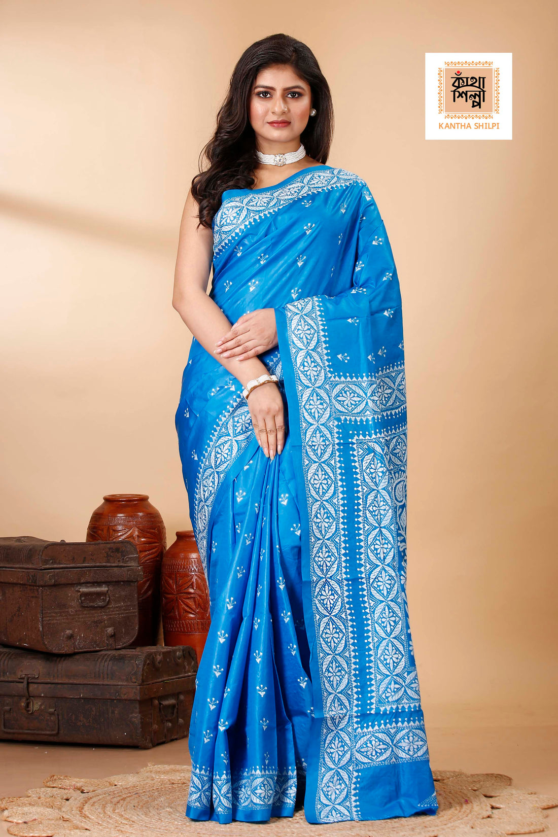 Pure Bangalore Silk Kantha Stitch Saree SN202522403