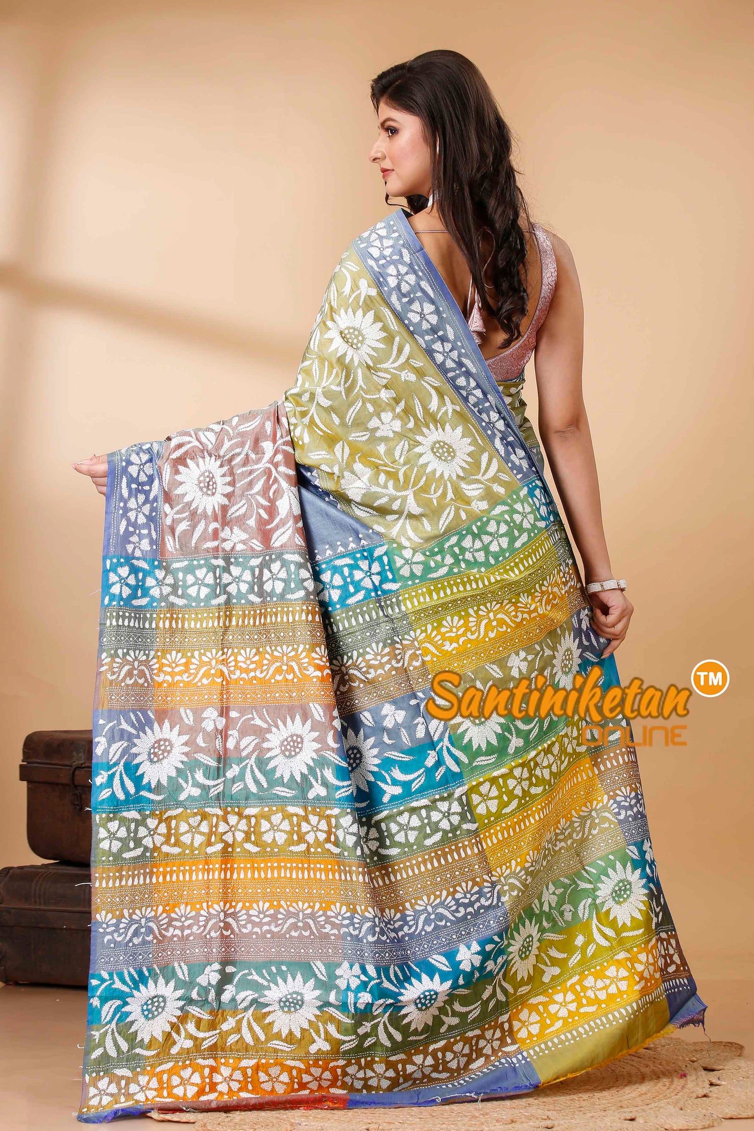 Bishnupuri (Katan) Silk Kantha Stitch Saree SN202522416