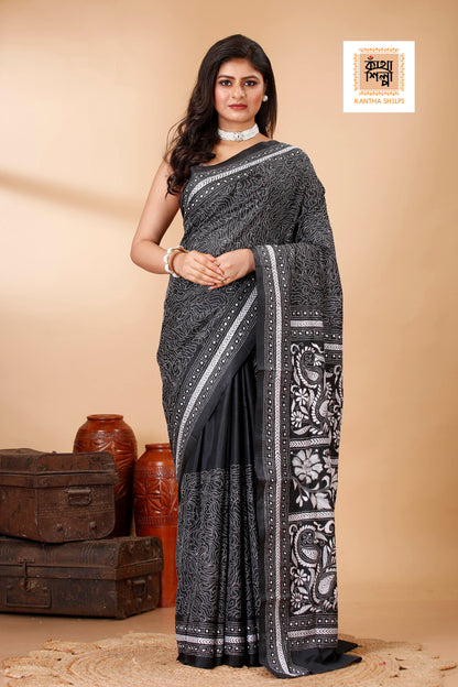 Bangalore Silk Kantha Stitch Saree SN202522422