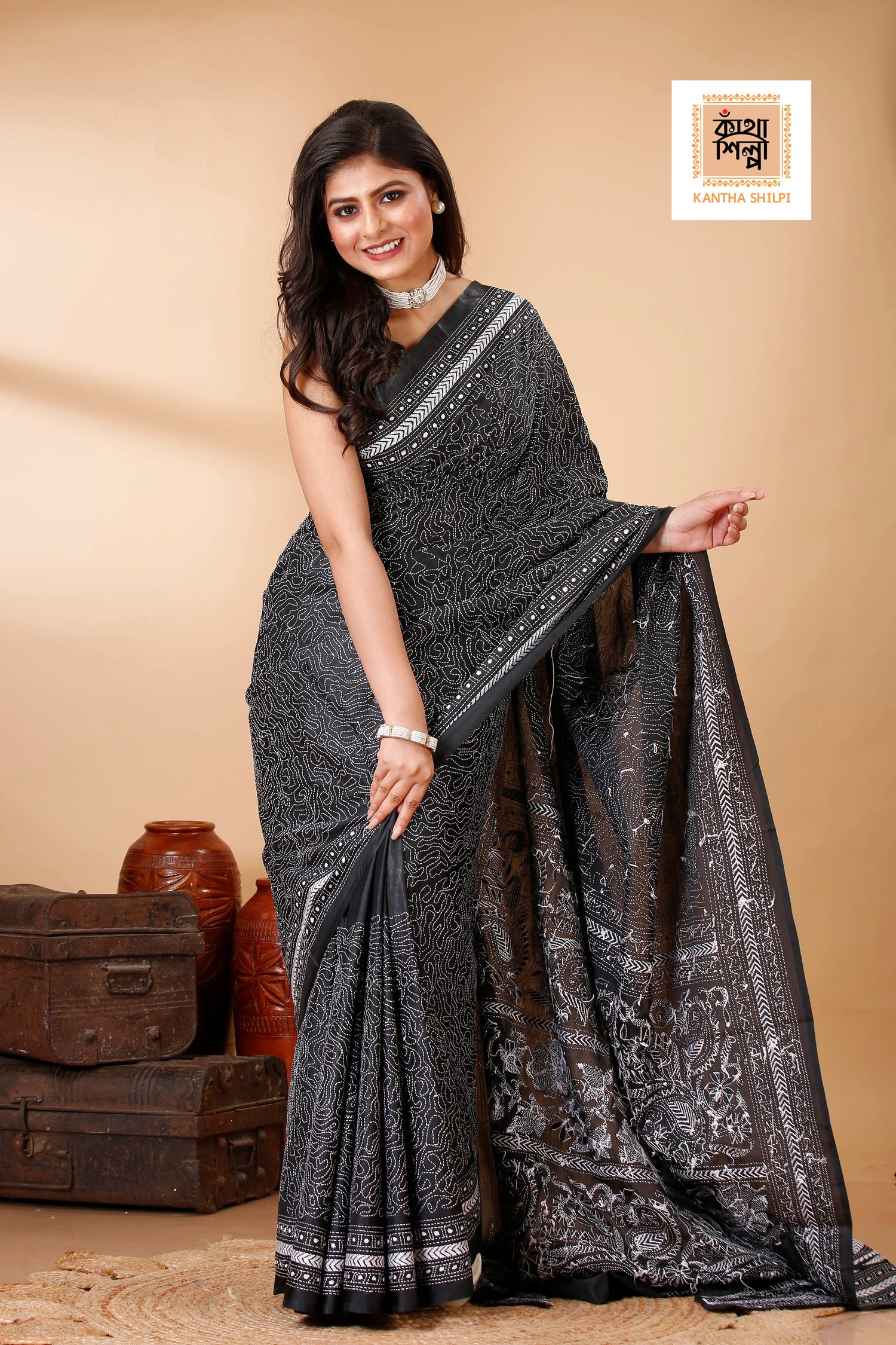 Bangalore Silk Kantha Stitch Saree SN202522422