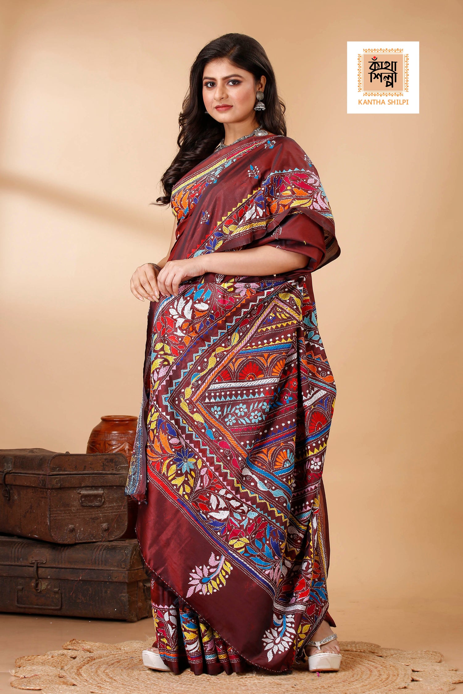Bangalore Silk Kantha Stitch Saree SN202522465