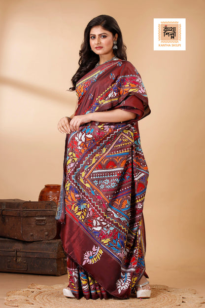 Bangalore Silk Kantha Stitch Saree SN202522465